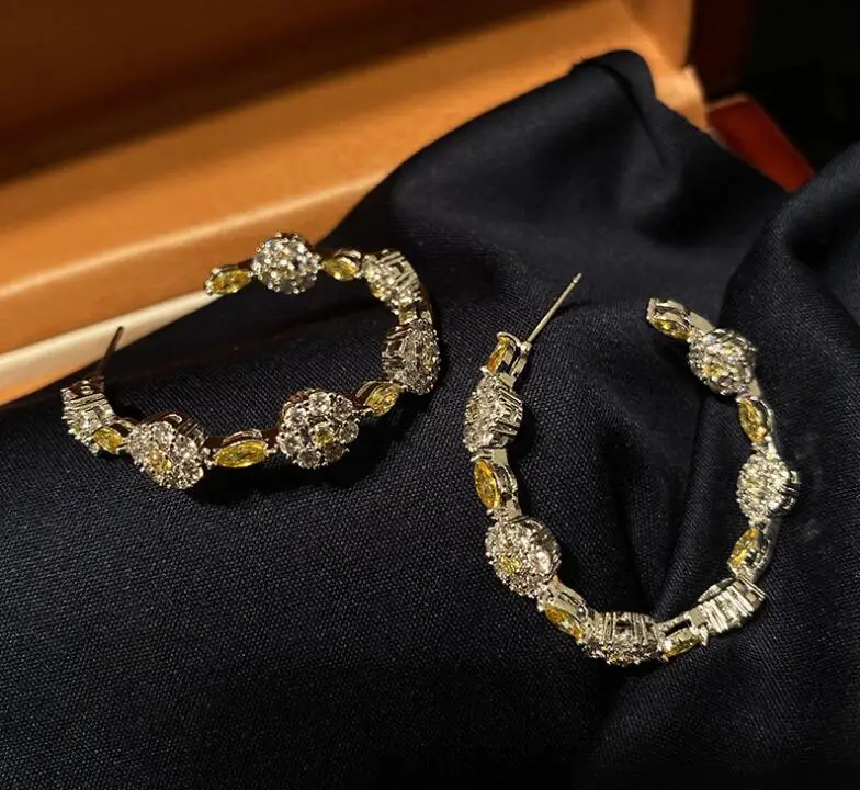 women shiny rhinestone circle earrings temperament crystal circle earrings temperament retro chic ear accessories
