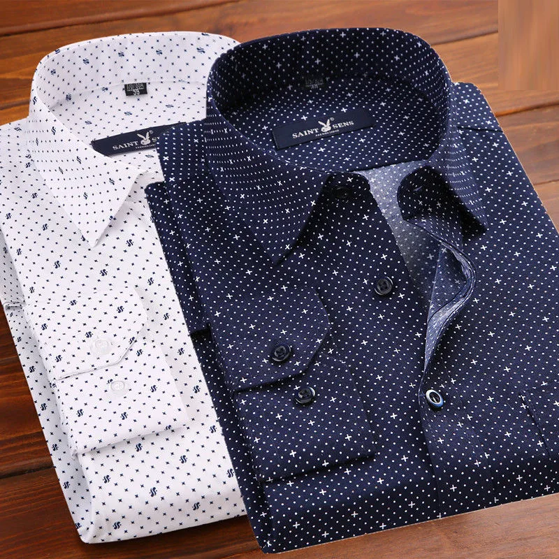 Men's Flower Striped Dress Shirts Long Sleeve Brand Clothing Social Work Non-iron Formal Business Men Shirt | Мужская одежда