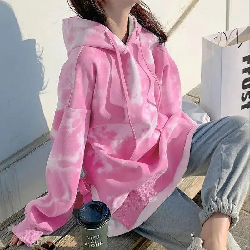 

sweatshirts women fake two-piece tie-dye long sleeve pullover spring autumn Korean loose woman student casual oversized coats