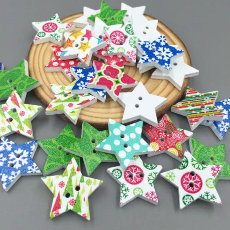DIY 100 шт Смешанные звезды деревянные пуговицы шитье украшения скрапбукин ремесла