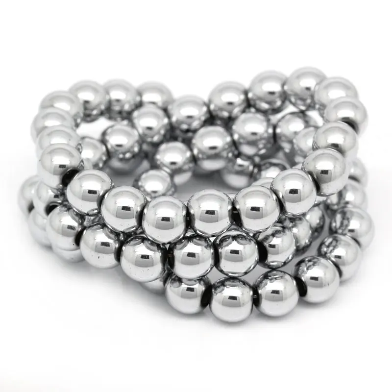 Круглые широкие бусины из гематита серебристые бусины-разделители для браслетов