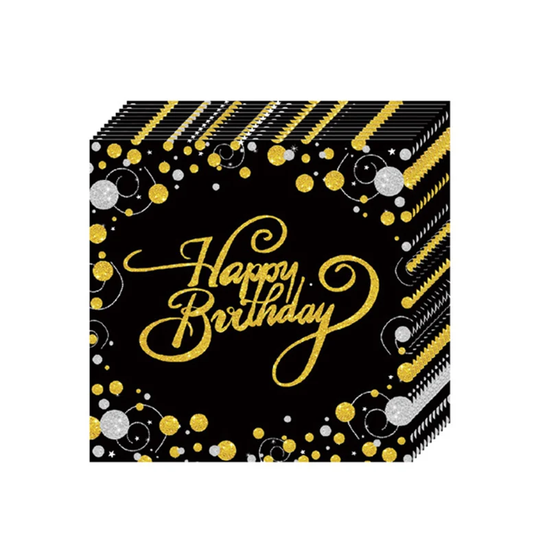 

Золотой черный баннер «С Днем Рождения», столовая посуда, бумажный стаканчик, тарелка, салфетки для 21, 30, 40, 50, 60, товары для украшения дня рожд...