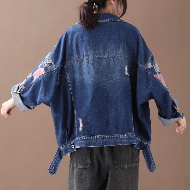 Осенне зимние куртки женские большие размеры Свободная джинсовая куртка 2019