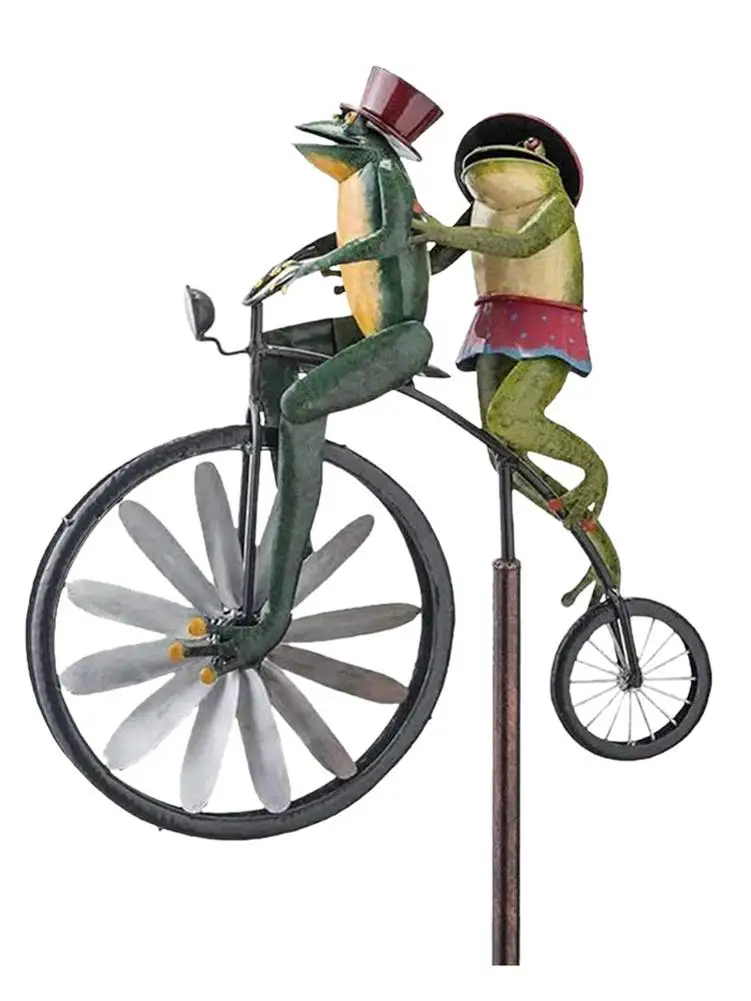 

Frog Vintage Bicycle Wind Spinner Metal Stake Riding Motorcycle Windmill Decor Craft For Yard And Garden Figurines Decoration Ne