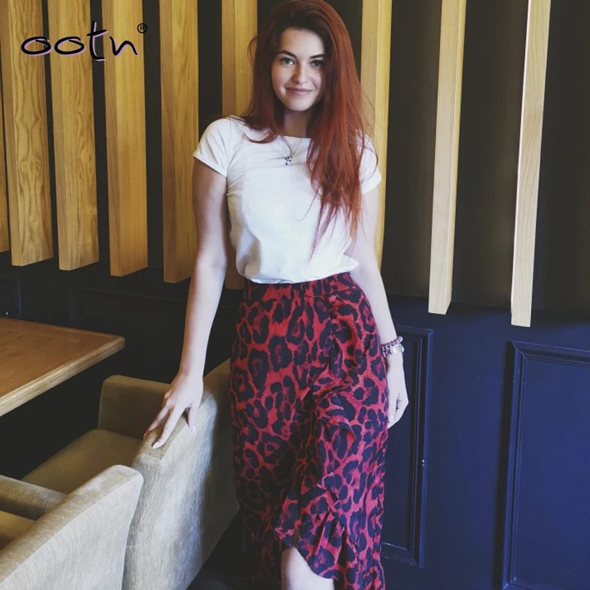 Ootn Leopard длинная юбка женский Высокая талия длинная юбка Женский Улица рябить животных печати юбка Женский Лето Красный для отдыха