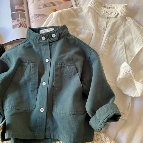 Одежда для мальчиков, детская повседневная Однотонная рубашка, хлопковое пальто с длинным рукавом для мальчиков и девочек, детская теплая куртка на весну и осень, Детская рубашка