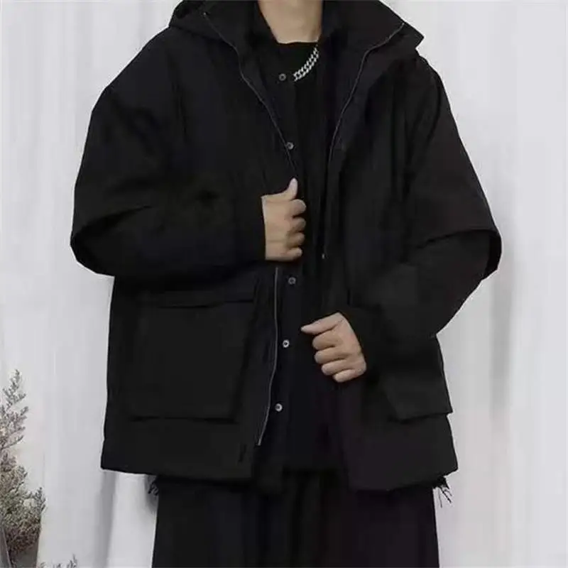 Men's Cotton-Padded Coat Hooded Coat Winter New Work Style Thickened Fashion Youth Leisure Pocket Loose Large Coat