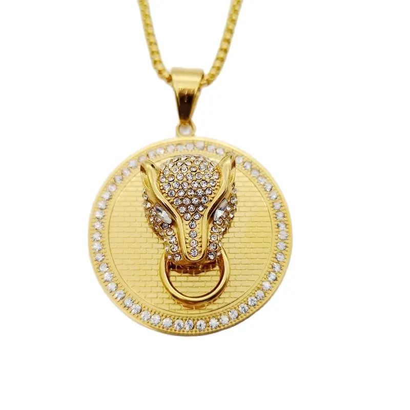 Прохладный Bling Полный Стразы подвеска в форме головы леопарда ожерелье Золото