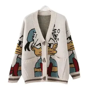 2021 New Retro Jacquard Cardigan Sweater Jacket Female Spring Loose Jacket Lazy Style Thick Knitted  in USA (United States)