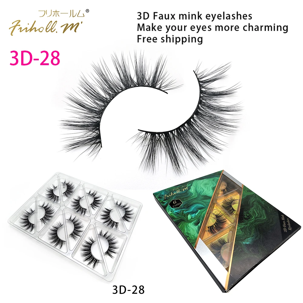 3D-28 Friholl. m шелковые ресницы, 6 пар, натуральные норковые 3d накладные ресницы для наращивания, личная этикетка, 3d синтетические шелковые ресницы - Цвет: 3D-28