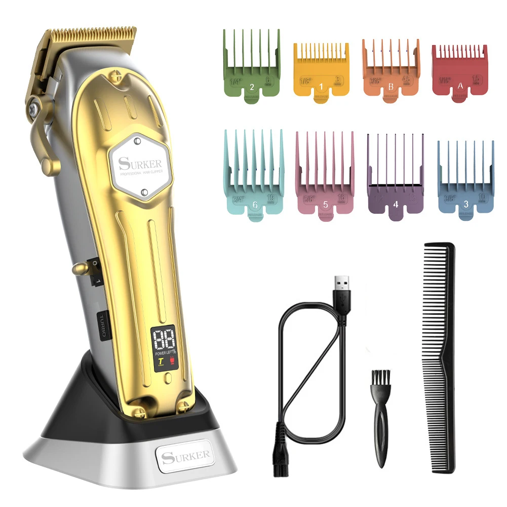 surker hair trimmer USB rechargeable hair clipper haircut machine oilhead clipper white hair carving  beard trimmer  metal LCDy