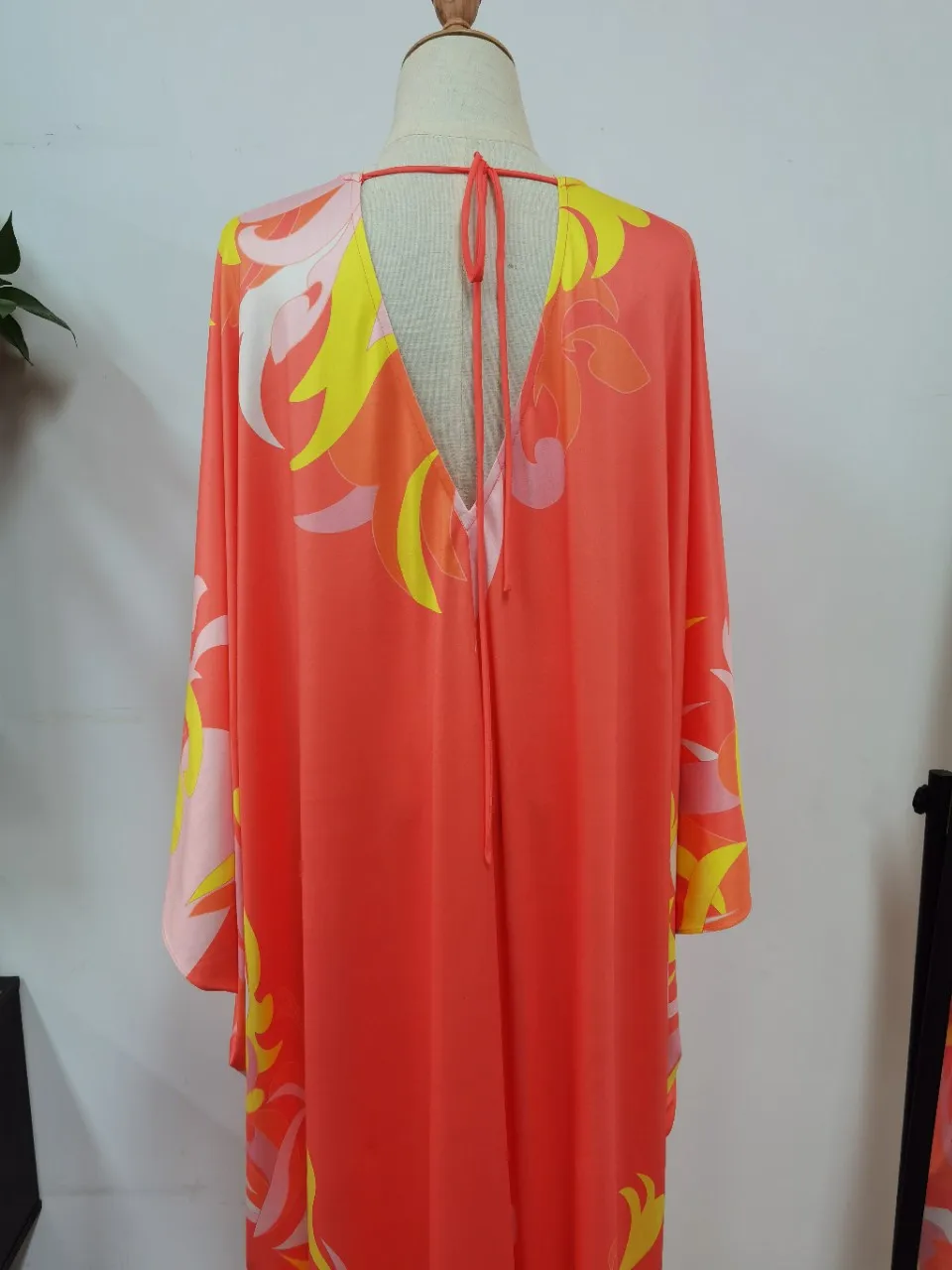 

2021 Spring/Summer Knitted Silk Maxi Dress Elastic Waist Orange Print National Vintage Elegant Dress Plus Size Loose Robe Women