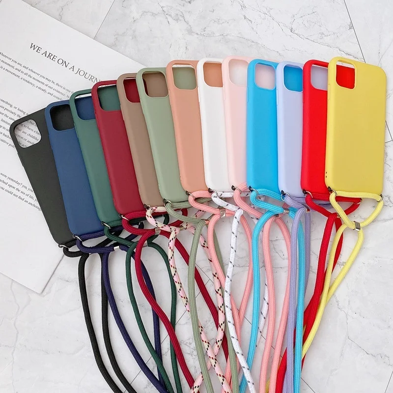 

Note 10 Pro Poco F3 M3 X3 Matte Soft Tpu Cover Strap Cord Chai Necklace Lanyard Case For Xiaomi Mi 11 Lite 5G 11i 11T 10T 9 SE n