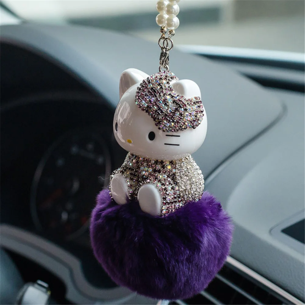 Подвеска Hello Kitty в виде машинки подвеска-подвеска с помпоном из страз очень
