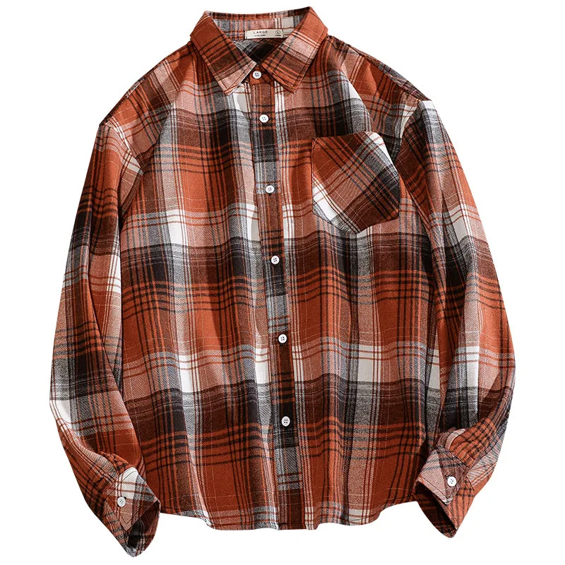 

Shirts for Men Long Sleeve Men Clothing Casual Loose Shirts Harajuku Style Plaid Shirts for Men Student