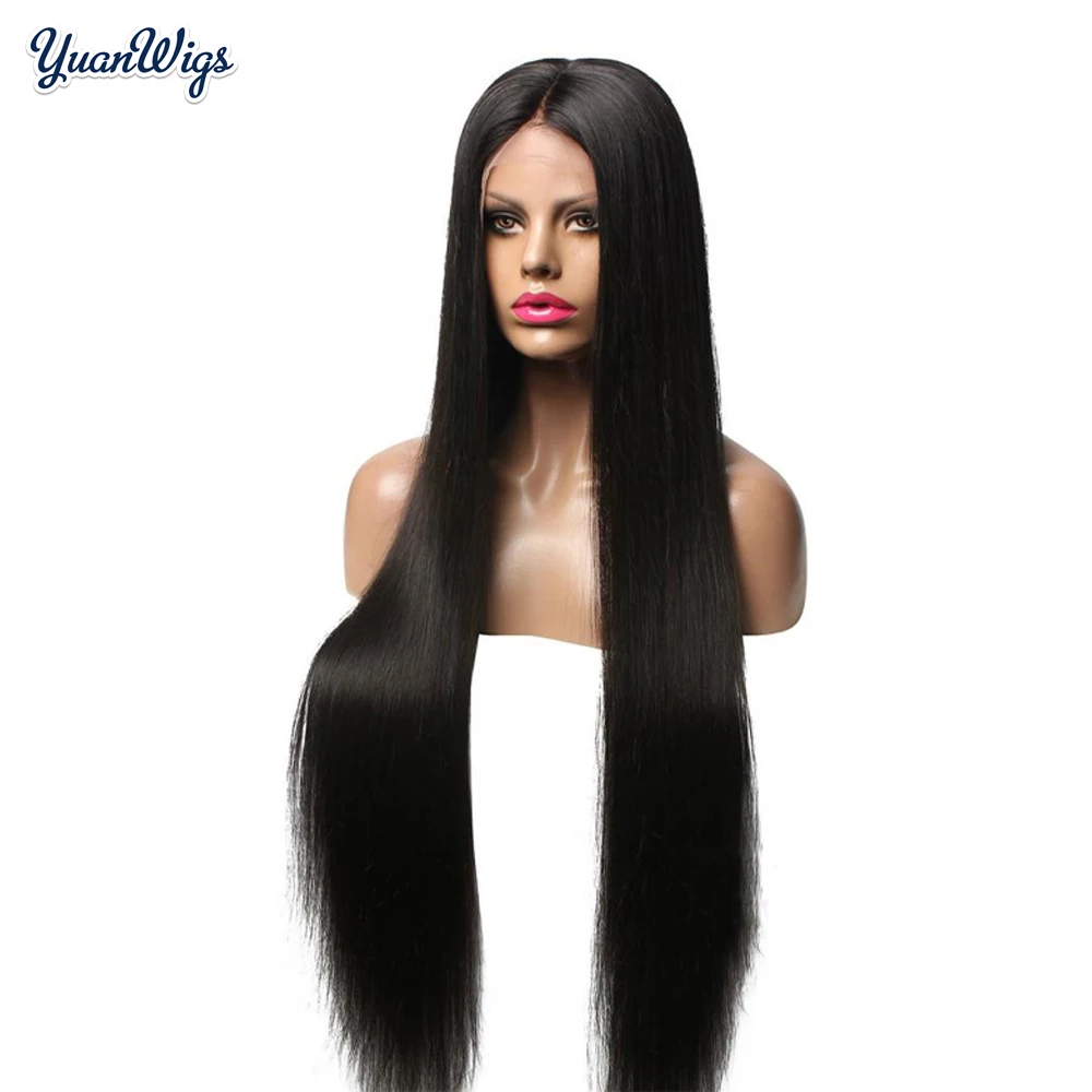 YuanWigs черные длинные шелковистые прямые волосы парики Glueless Жаростойкие