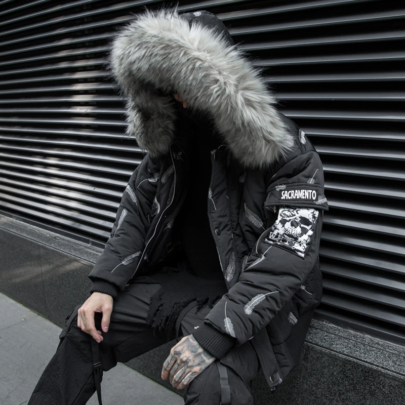 Мужская Толстая теплая свободная зимняя куртка с меховым воротником в стиле хип