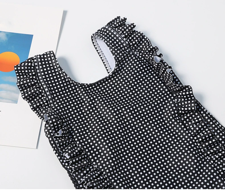 Новинка 2020 милые купальники для девочек цельный комплект черная клетчатая