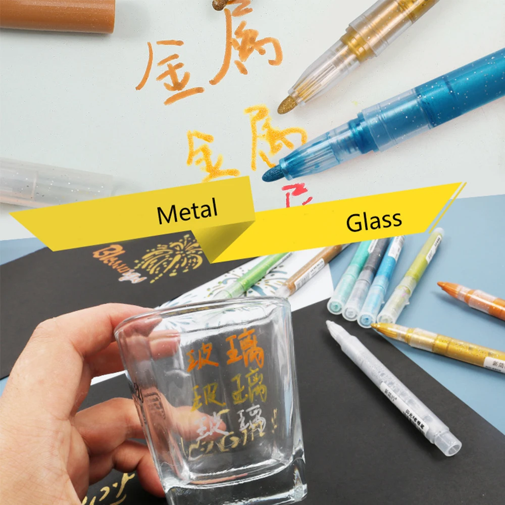 Набор металлических фломастеров 8 цветов ручки для рисования на черной бумаге