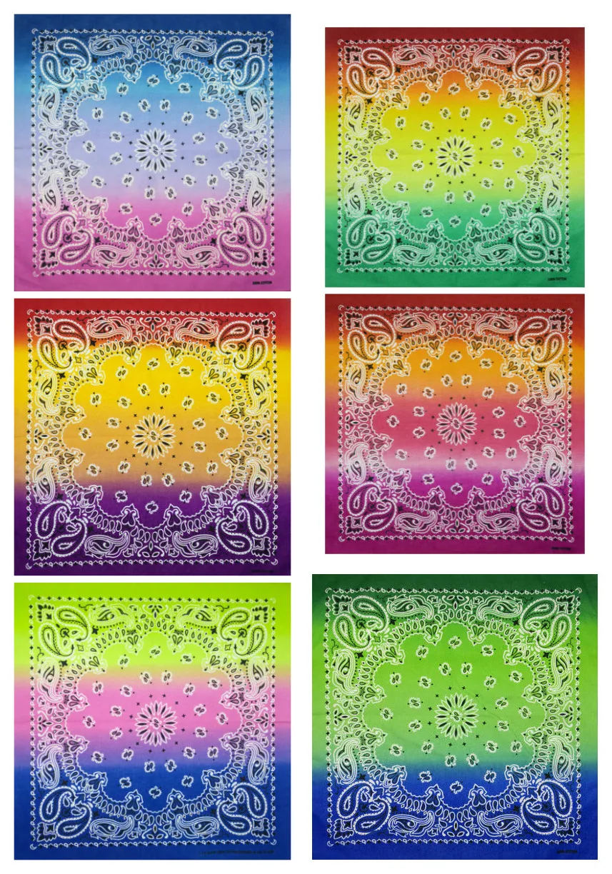 

100% Cotton Gradient series Colorful Paisley Punk Hip hop Headwear Kerchief Bandanas Neckerchief Square Scarf for Women/Men/Boys
