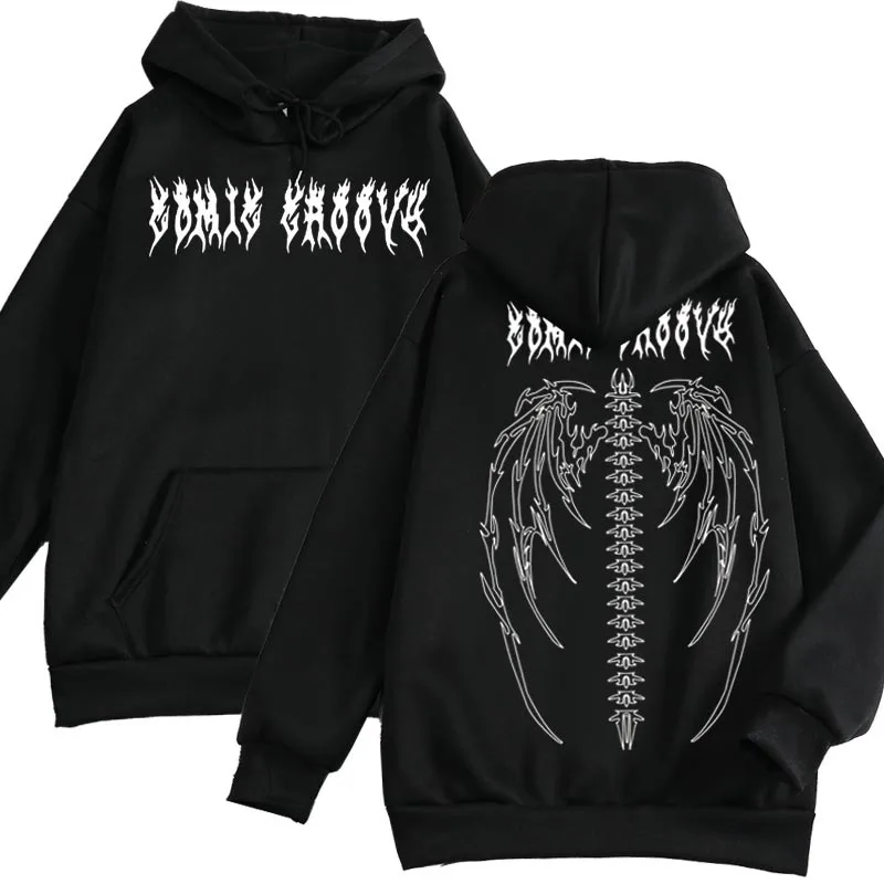 

Streetwear Oversized Sweatshirts Women Gothic Printed Black Couple Hoodies Hip Hop Cool O-Neck Autumn Men's Pullovers Tops