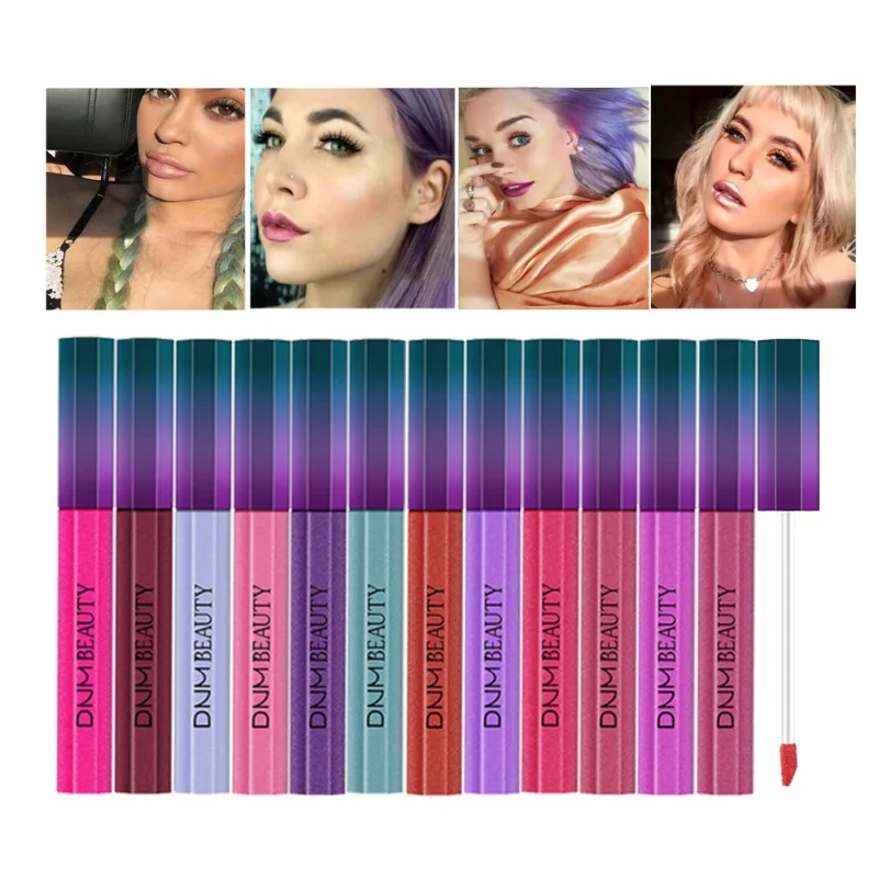 Матовая блестящая губная глазурь 12 цветов металлик сексуальный стойкий блеск