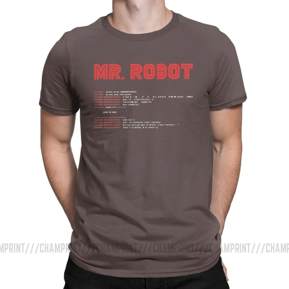 Коричневый Крутая футболка Mr Robot Программирование программист футболки разработчик футболки с кодом для мужчин вырез лодочкой хлопок короткий рукав Одежда большого размера - Цвет: Коричневый