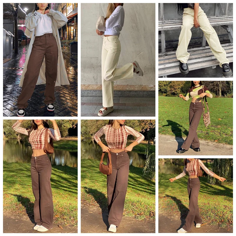 

2021 New Pants Female Jeans Solid Color High Waist Trousers Close-Fitting Pants Straight-Leg Pants for Spring Fall S/M/L