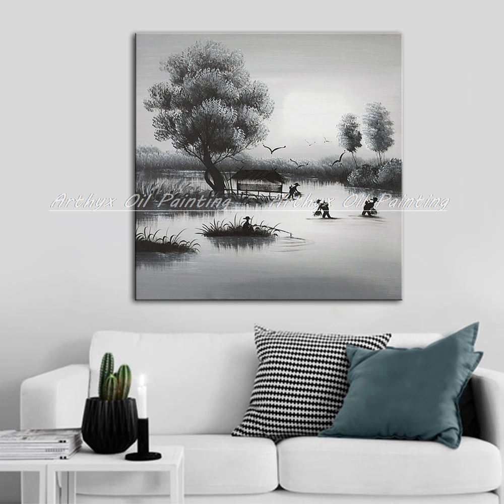 Arthyx расписанную ночной ловить рыбу пейзаж маслом на холсте современный поп арт