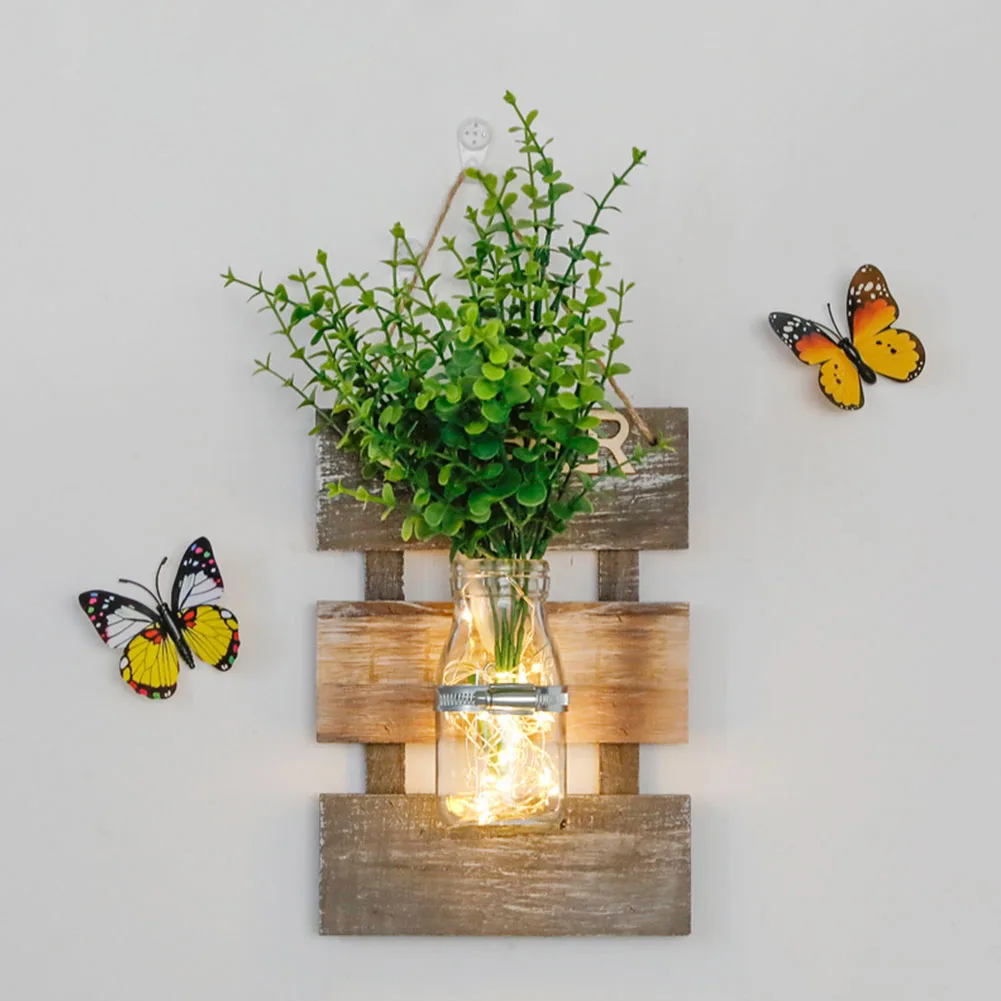 

Chain Patio Pendants Indoor Decorative Ornaments Mason Jar Light Romantic Wall Hanging Glass Bottle Garden Battery Powered Plant