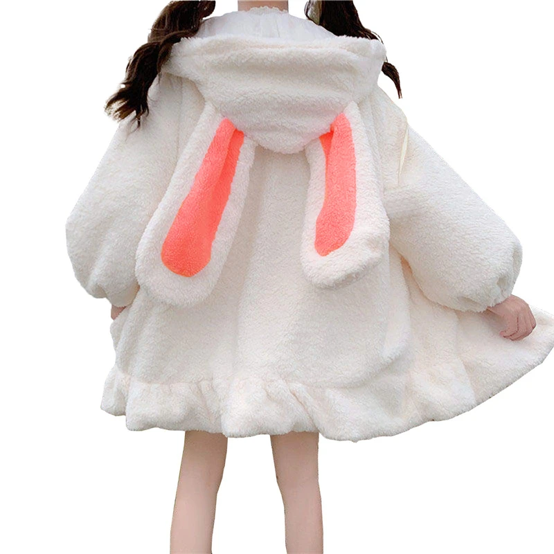

Hirigin Breathable Girls Long Sleeve Outwear Ladies Autumn Winter Cute Bunny Ears Decoration Hooded Coat Casual Fluffy Tops
