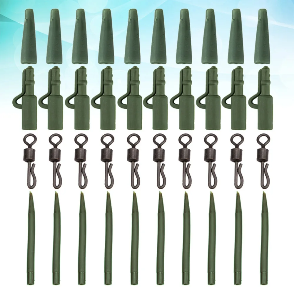 

40PCS/Set Carp Fishing Tackle Accessories Anti-slip Swivel Lead Sleeve Tail Rubber Fishing Accessories Kit (Green)