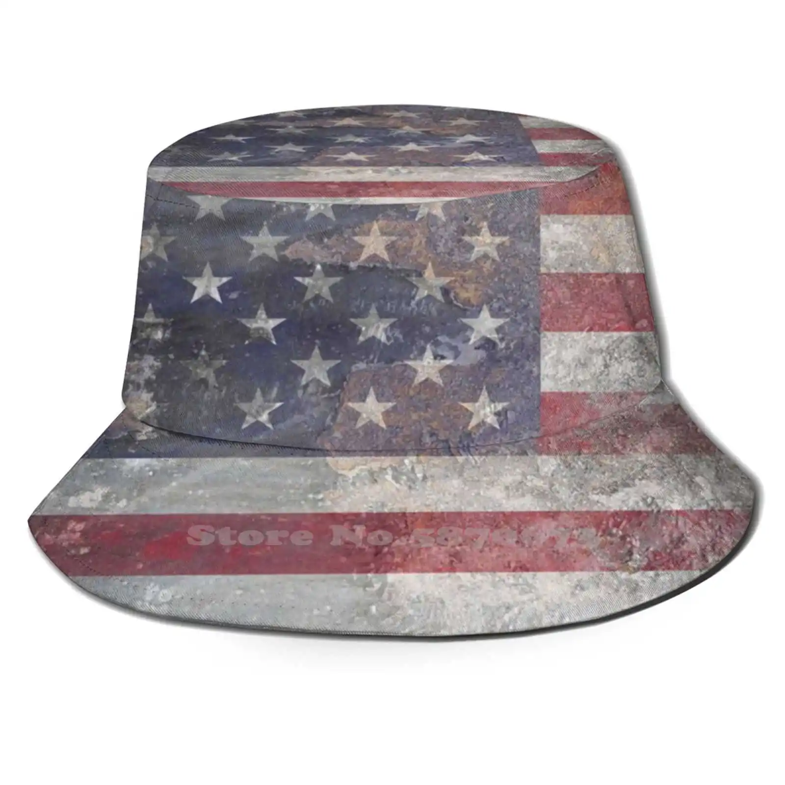 

American Flag Retro Rust Usa Bucket Hat Sunscreen Hats Usa Fla Spangled Banner American Usa Flag Of America Red And White Blue