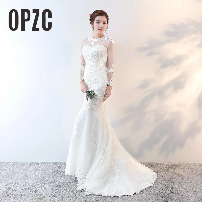 

New Style Elegant beautiful Luxury lace Sequined mermaid Wedding Dresses vestidos de noiva Long Sleeve backless bridal dress