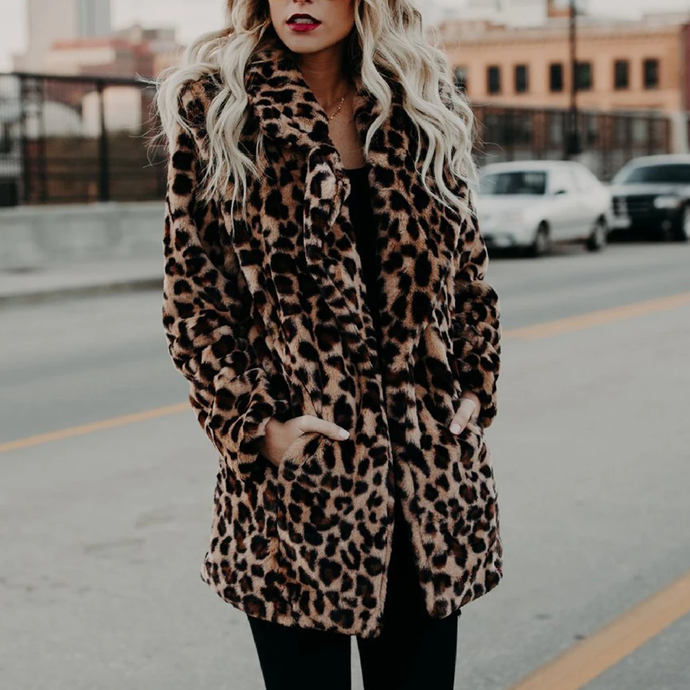 

Fashion Winter Coat Women coat Luxury Women Long Sleeve Lapel Collar Leopard Print Woolen Thick Warm Midi Coat Plus Size 3XL
