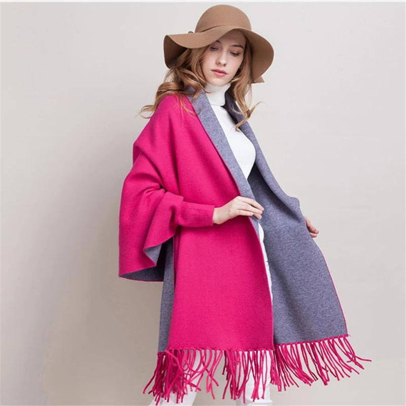 Женское длинное кашемировое пончо с кисточками Повседневная модная вязаная