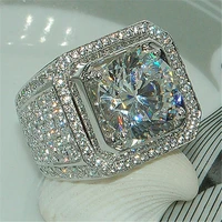 big hip hop rhinestone men iced out bling square ring silver color pave setting cz wedding engagement rings top quality