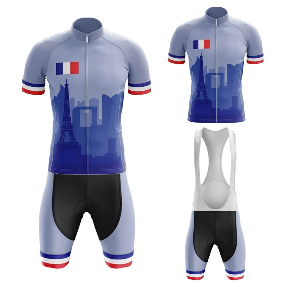 Франция Эйфелева башня лето синий Велоспорт Джерси набор мужской велоспорт