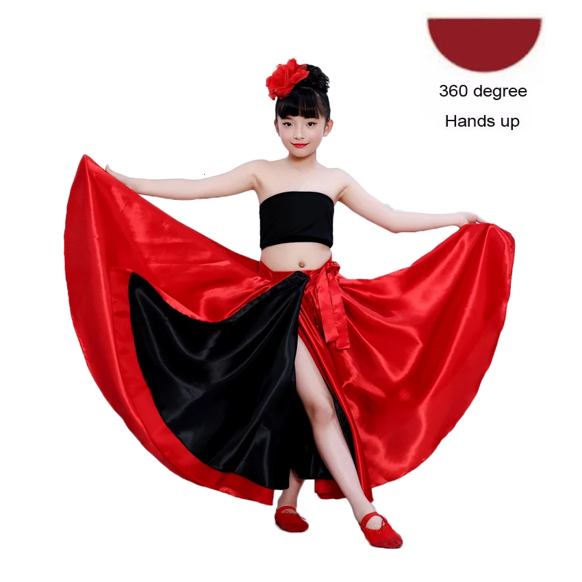Color4360degree Цыганский стиль принцесса девушки танец живота костюмы испанская традиционная юбка в стиле фламенко атласная гладкая плюс размер Пышная юбка платье - Цвет: Color4360degree