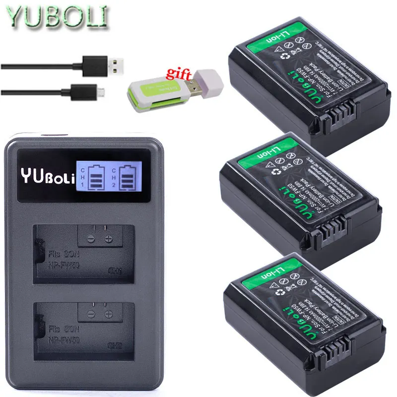 charger and 3battery Комплект из 4 предметов NP-FW50 NP FW50 FW50 Li-Ion Батарея+ ЖК-дисплей Зарядное устройство для sony A6000 NEX-7 NEX-5N NEX-F3 NEX-3D NEX-3DW NEX-3K NEX-5C Альфа 7R II - Цвет: charger and 3battery