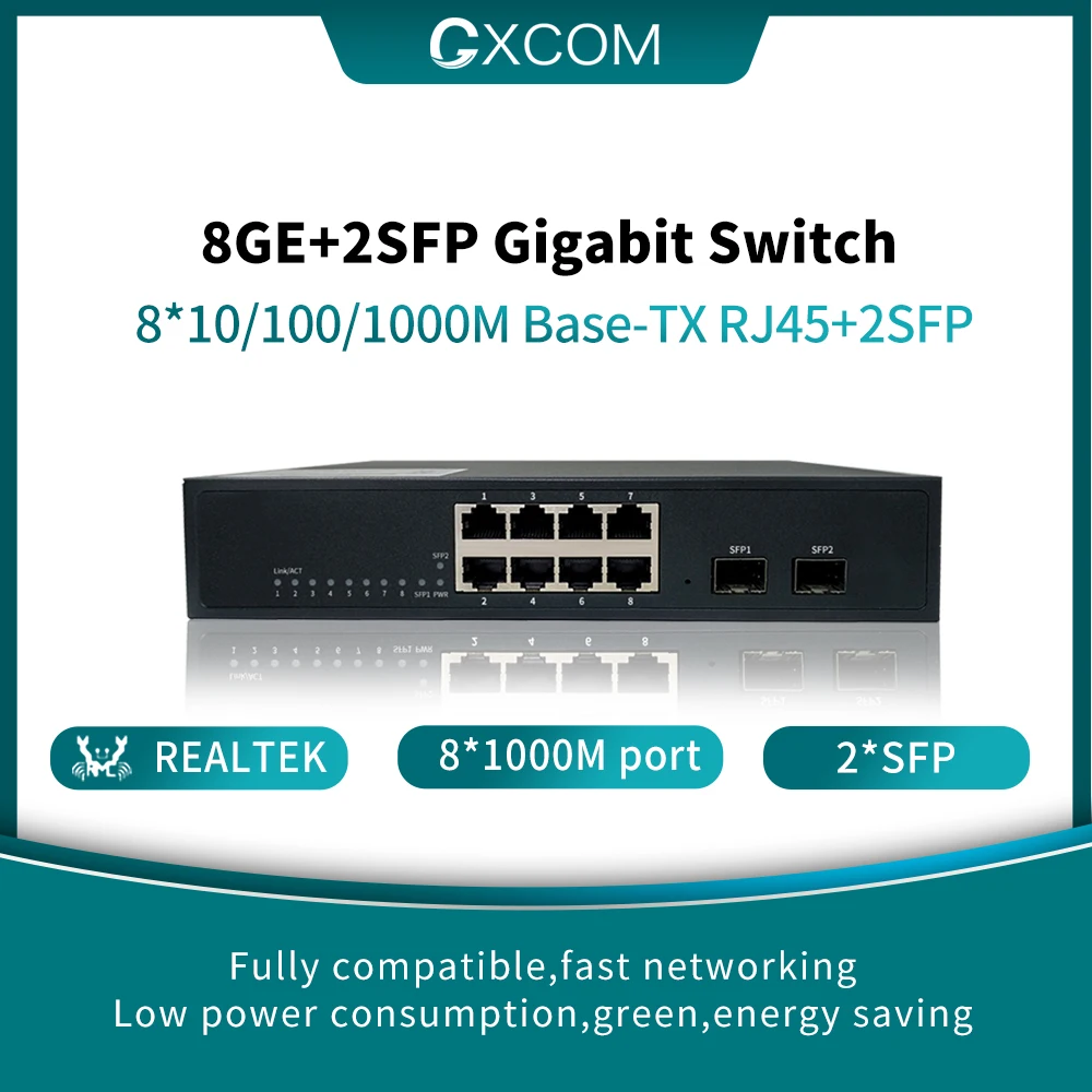 8 портов 10/100/1000 Мбит/с управляемый коммутатор с 2 гигабитный SFP слотами IGMP VLAN |
