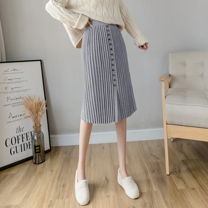 

Autumn & Winter New Korean Elastic High Waist Thin Simple Versatile Elastic Casual Women A-line Knitted Long Skirt Free Shipping