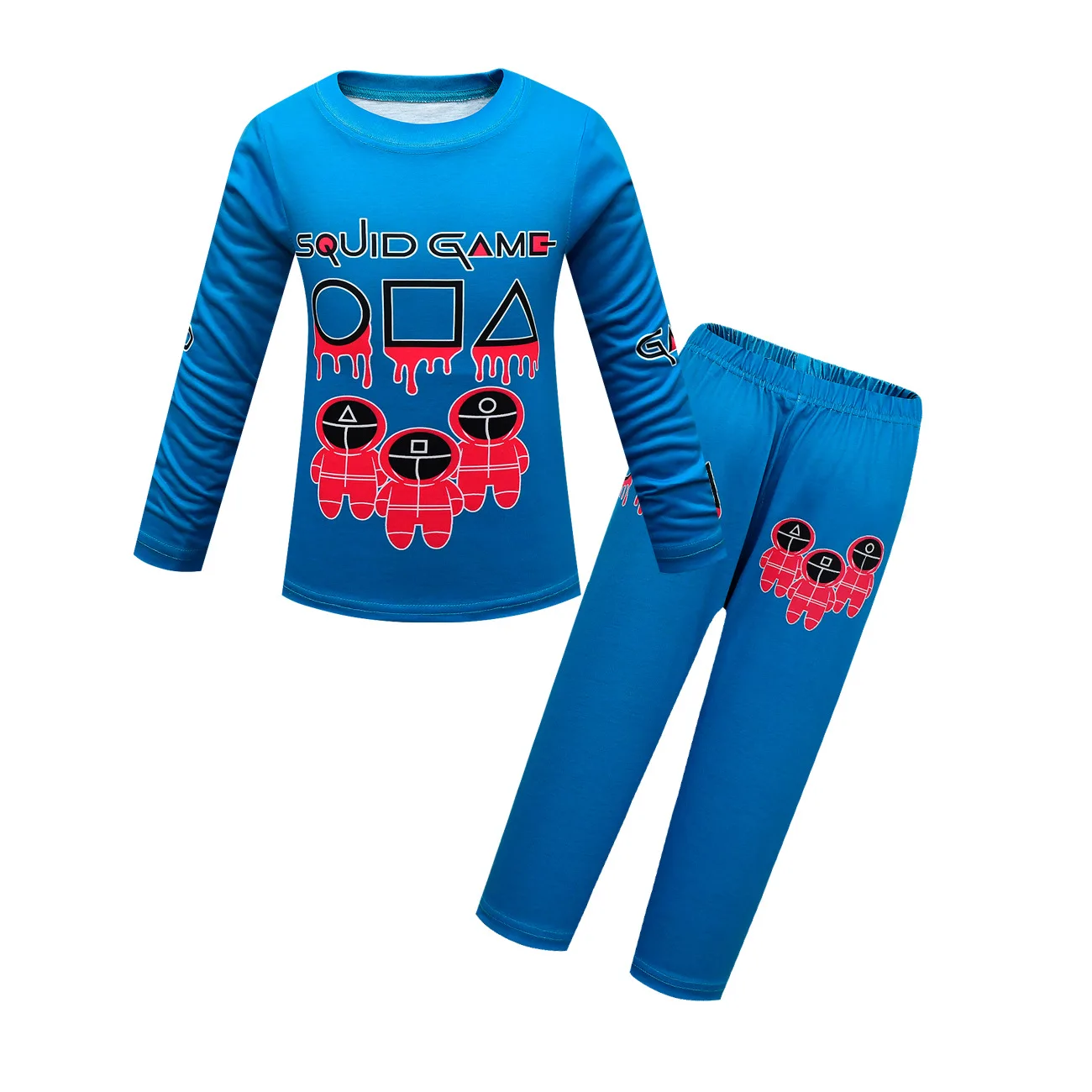 Розничная продажа футболка с длинным рукавом + штаны игра кальмар детские пижамы