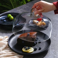 european ceramic 8 inch cake tray with glass cover simple 10 round black fruit bread tasting plate home party wedding table