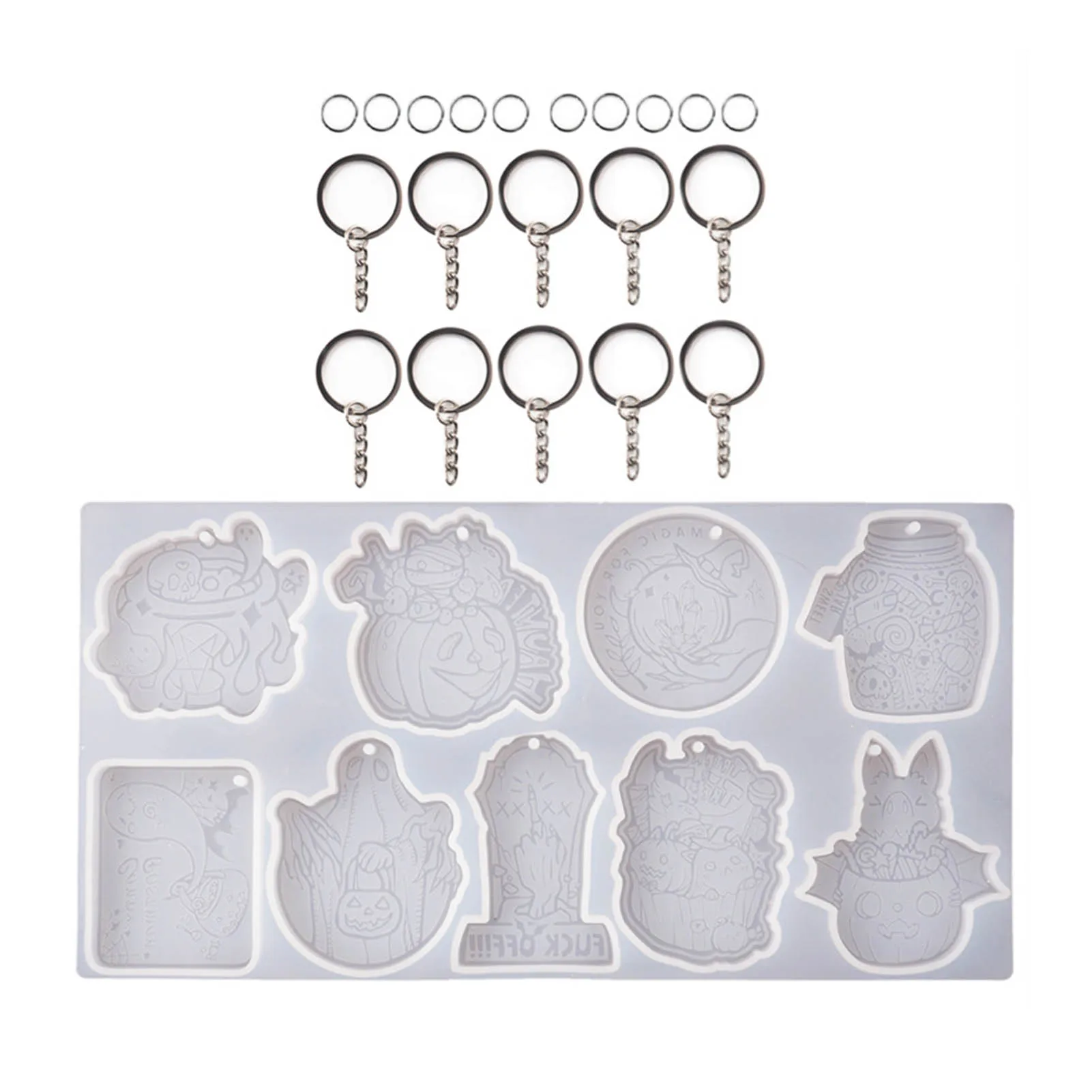

DIY Halloween Keychain Charm Mould And 10pcs Keyring With Chain