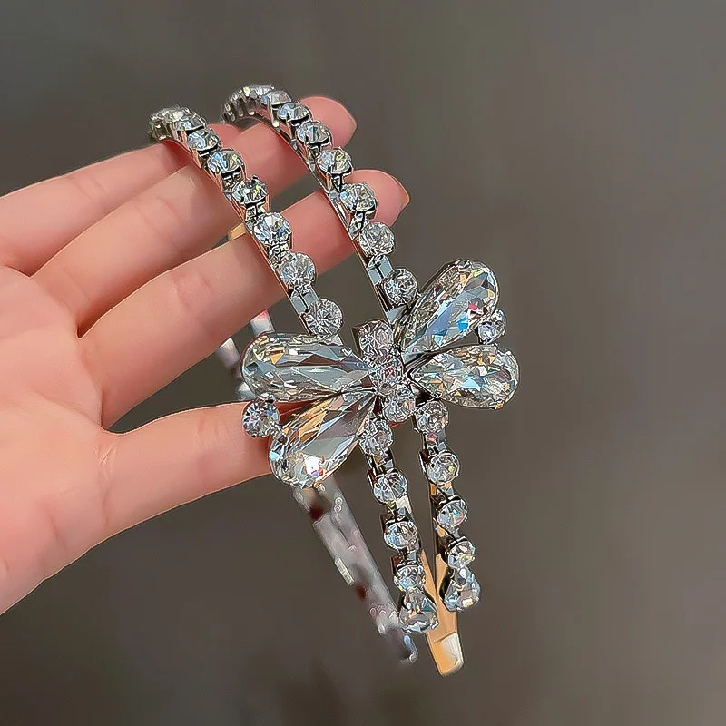 

Повязка для волос в европейском и американском стиле с кристаллами из циркония, двухслойная темпераментная универсальная модная повязка д...