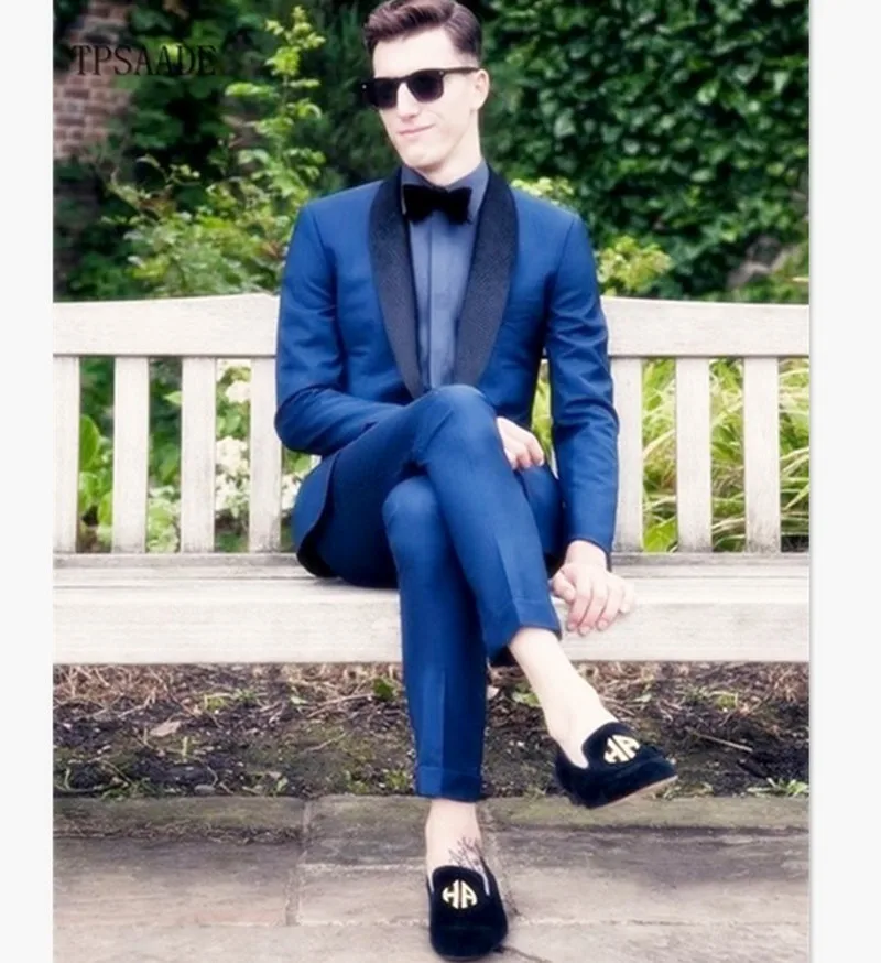 Темно синяя шаль в винтажном стиле с отворотами Мужская мода бизнес вечерний для