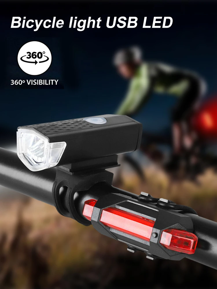 

USB Rechargeable Light LED Headlight Handlebar Mount 3 Modes Light Front Rear Waterproof Bicycle Bike Electric Motorcycle Lamps