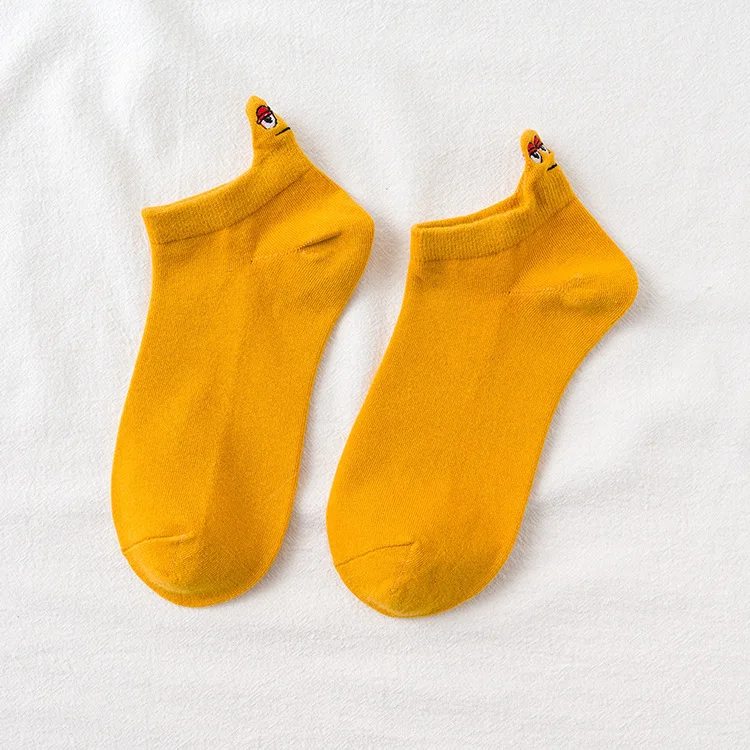 yellow 1 пара, милые Креативные забавные Женские носочки с рисунком, милые хлопковые носки со смайликом, индивидуальные модные повседневные короткие женские носки - Цвет: yellow