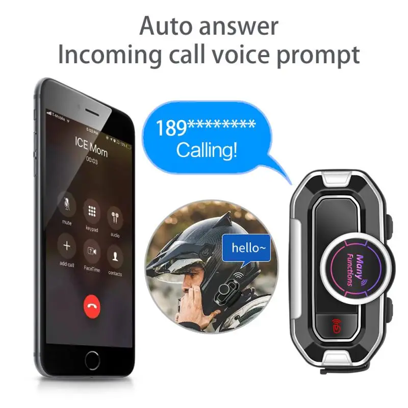 

V9 Motorcycle Helmet Headset Bluetooth 5.0 Waterproof Earphones FM Radio Voice Wake Up Call Automatically Answer Headphones